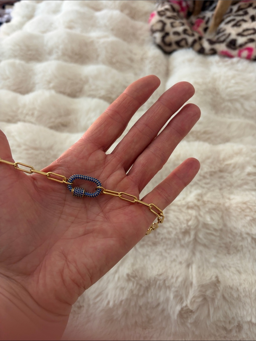 Madewell Gold Link Necklace with Blue Pavé Oval Accent - Picture 4 of 4